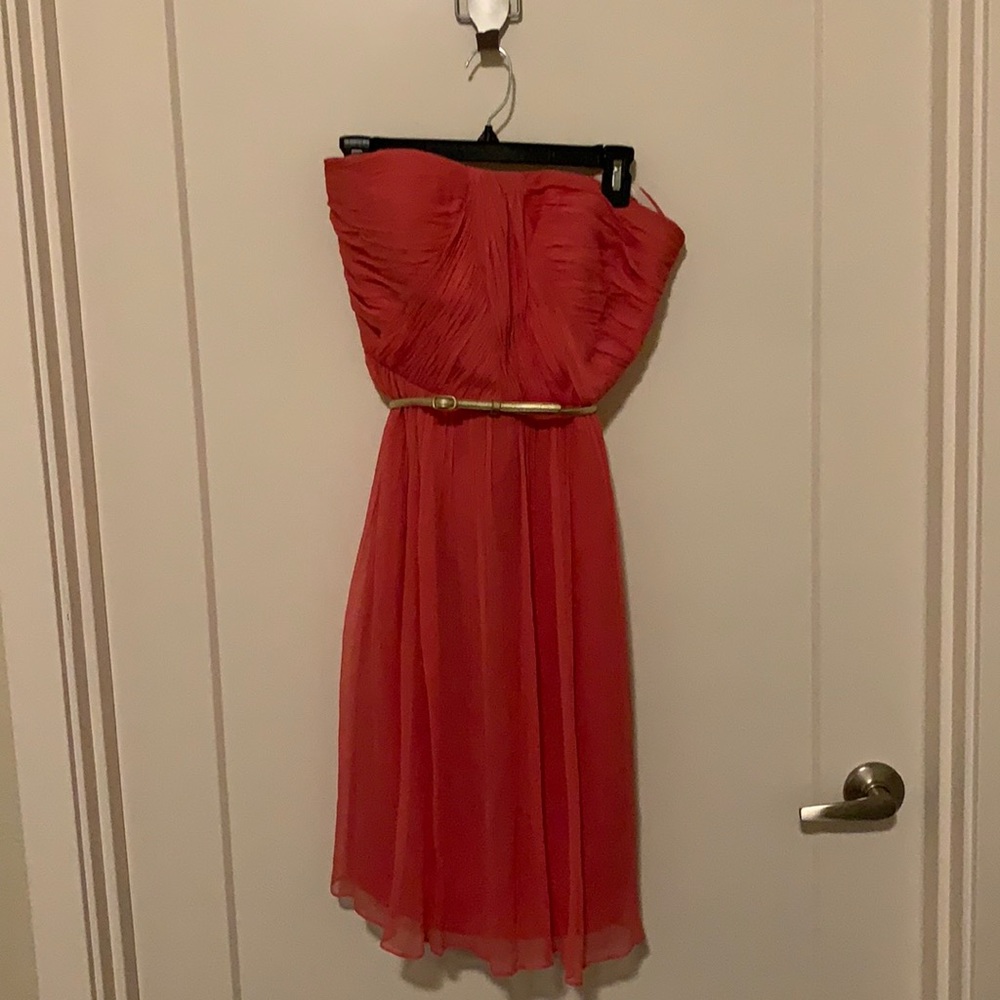 Donna Morgan- strapless dress; cantaloupe/pink